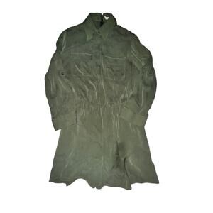 Alice + Olivia Romper Women's Size 2 Green Silk Blend Roll Tab Sleeve Pockets